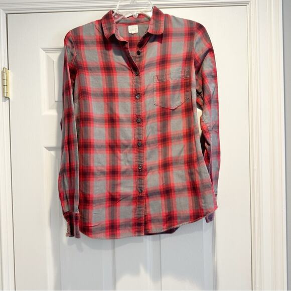 J Crew Gray Red The Perfect Button Long Sleeve 100% Cotton Flannel Shirt SMALL - Picture 11 of 12